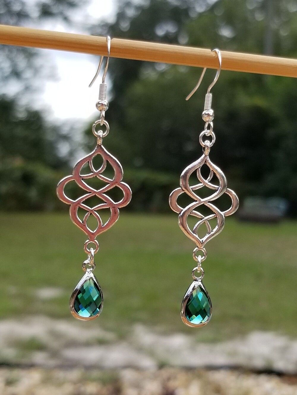 Sterling Silver Emerald Dangle Earrings, Emerald Jewelry Green Gemstone Earrings